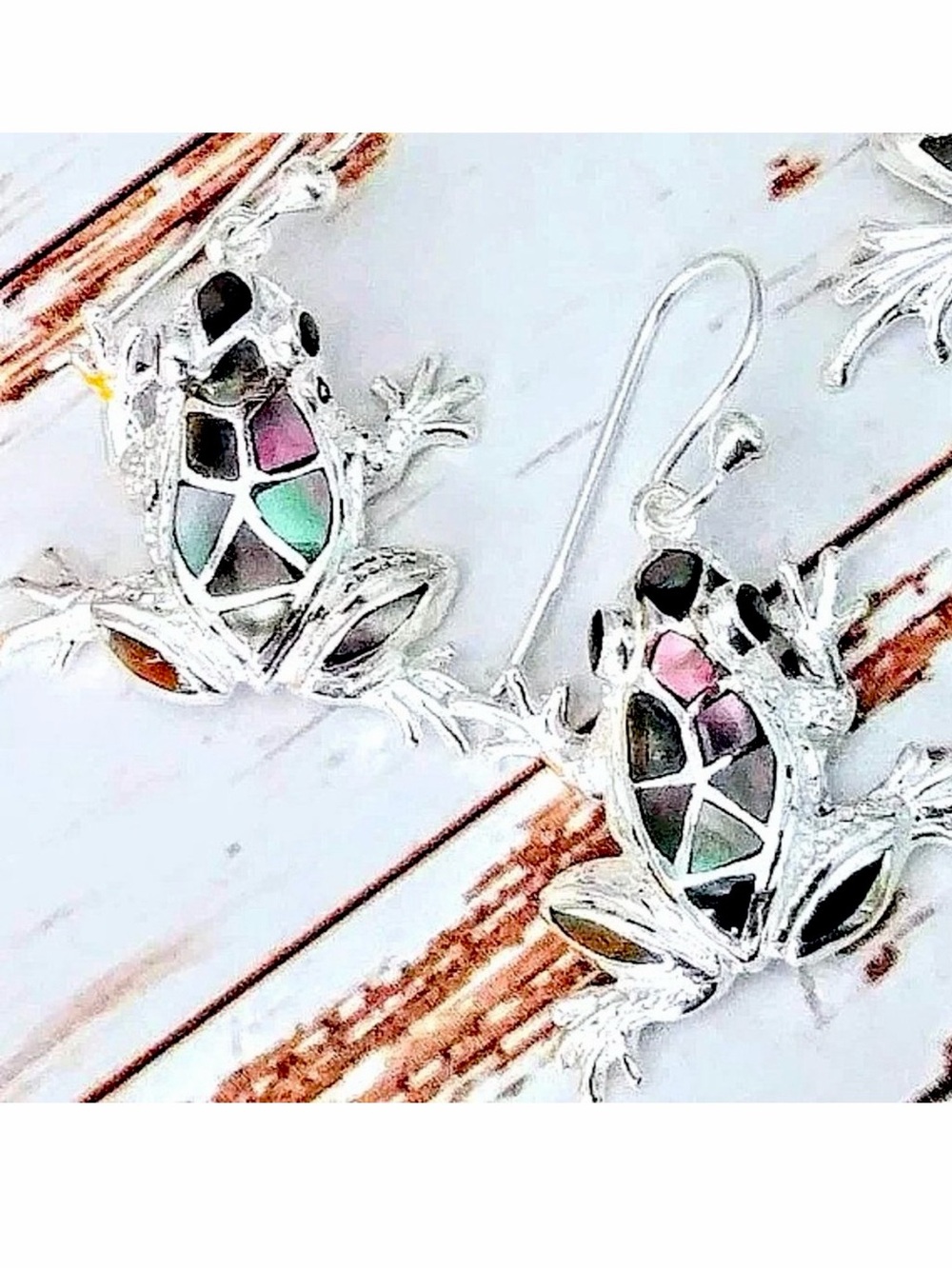 Artisan Abalone Shell Mosaic Sterling Silver Earrings